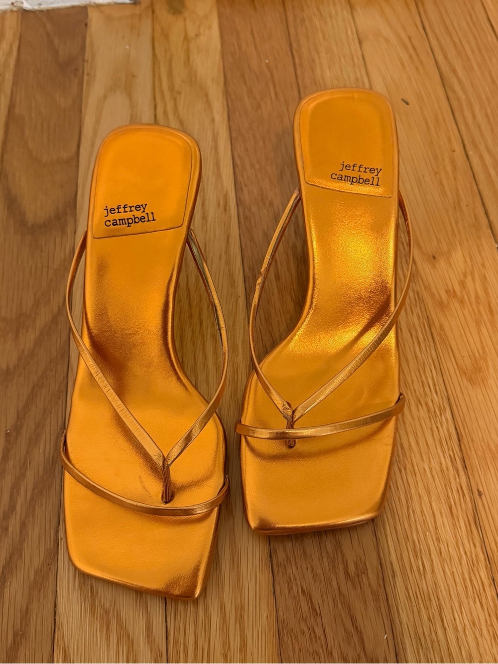 Jeffrey Campbell Metallic Orange Strappy Kitten-Heel Sandals - Picture 2 of 8